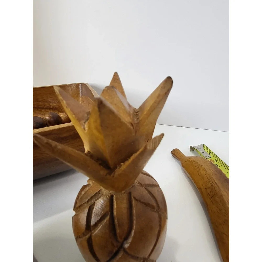 Vintage Mid Century Modern Monkey Pod Wooden Fruit Bowl Set 6 Piece Hand Carved